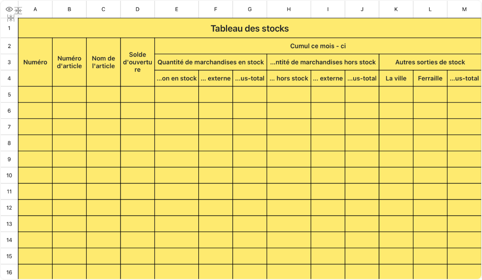 Yellow inventaire calendrier